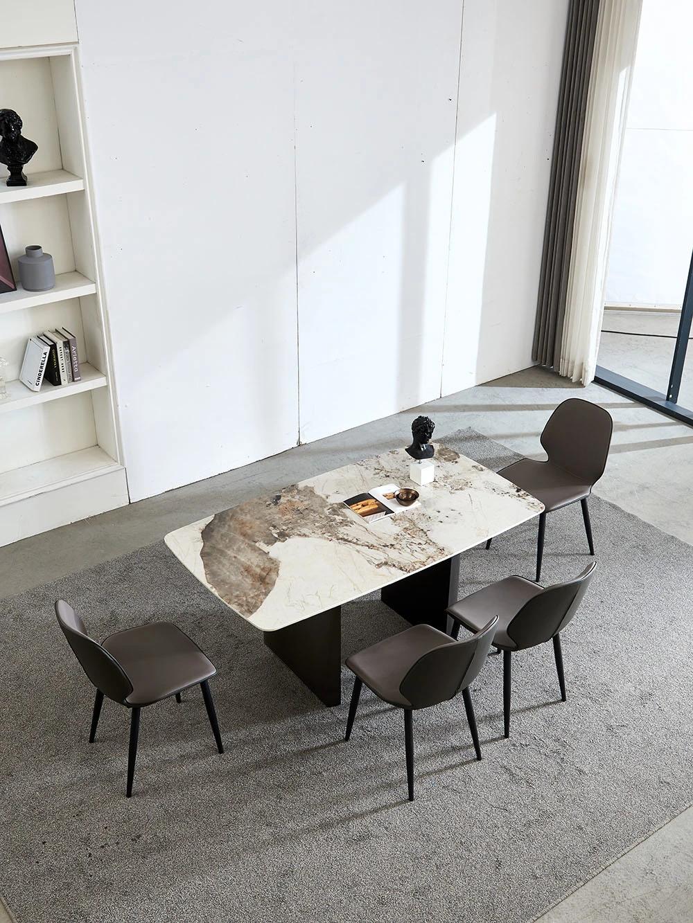 Home Apartment Furniture Titanium White Marble Rock Beam Table