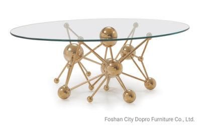 Hot Selling Glass Top Coffee Table with Stainless Steel Titanium Planet Base Post