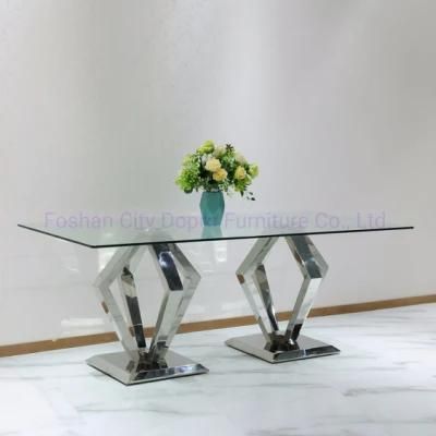 Hot Sale Modern Stainless Steel Home Furniture Glass Dining Table