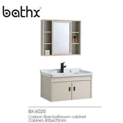 Chaozhou Good Quality Carbon Fiber Mirrored Bathroom Cabinet Hotel Furniture with Ceramic Basin