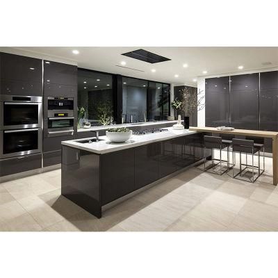 New Modern Wooden Veneer Matt Lacquer Finished Black Kitchen Cabinet Designs