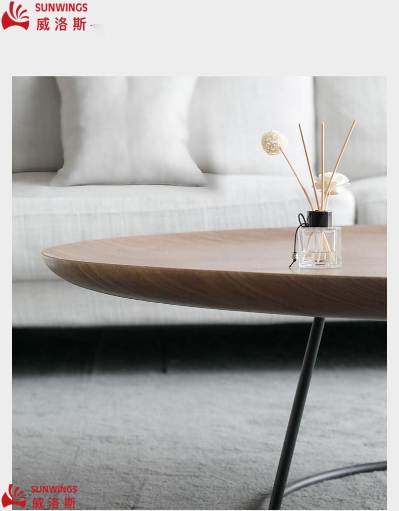 Modern Simply Furniture Metal Leg with Concave and Convex Arc Solid Wood Top Coffee Table for Living Room