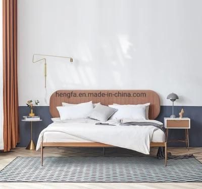 Minimalist Modern Hotel Bedroom Furniture Velvet Cushion Foundation Metal Bed