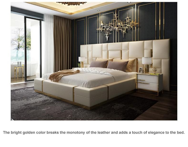 Modern Big Headboard Hotel Bedroom Set Leather Luxurious Bedroom Furniture