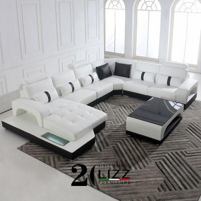 Functional LED European Modern Leisure Living Room Home Furniture Sectional Leather Sofa