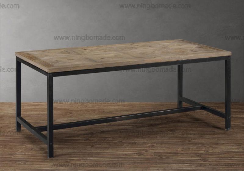 Modern Nordic Country Style Storage Pine Natural Reclaimed Fir Wood with Black Iron Metal Fixed Dining Coffee Table