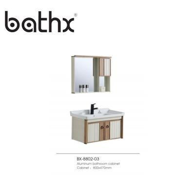 Wholese White Aluminum with Wood Bathroom Vanity Wall Mounted Cabinet Modern Design