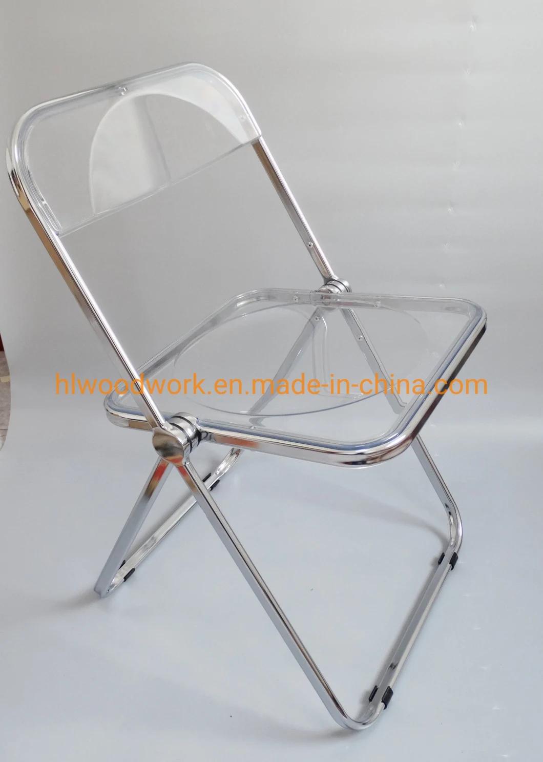 Modern Transparent Grey Folding Chair PC Plastic Outdoor Chair Chrome Frame Office Bar Dining Leisure Banquet Wedding Meeting Chair Plastic Dining Chair
