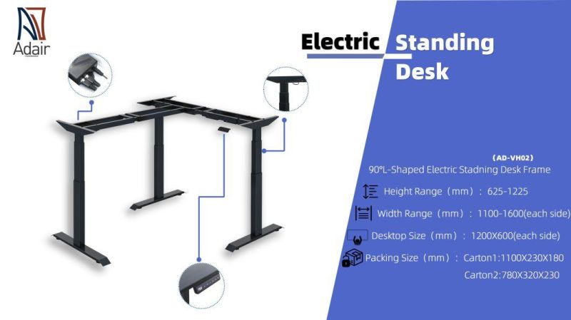 Adair 90 Angle L-Shaped Three Motors Electric Office Computer Standing Desk Frame