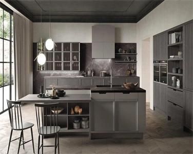 Customized Industrial Large Sized Practical Wood Veneer Kitchen Cabinet with Gray Lacquer