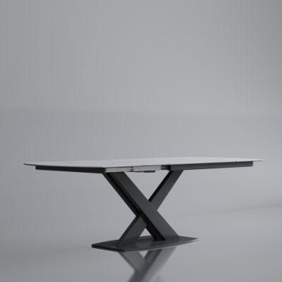 Modern Kitchen Restaurant Furniture Metal Frame Marble Stone Table Top Dining Set
