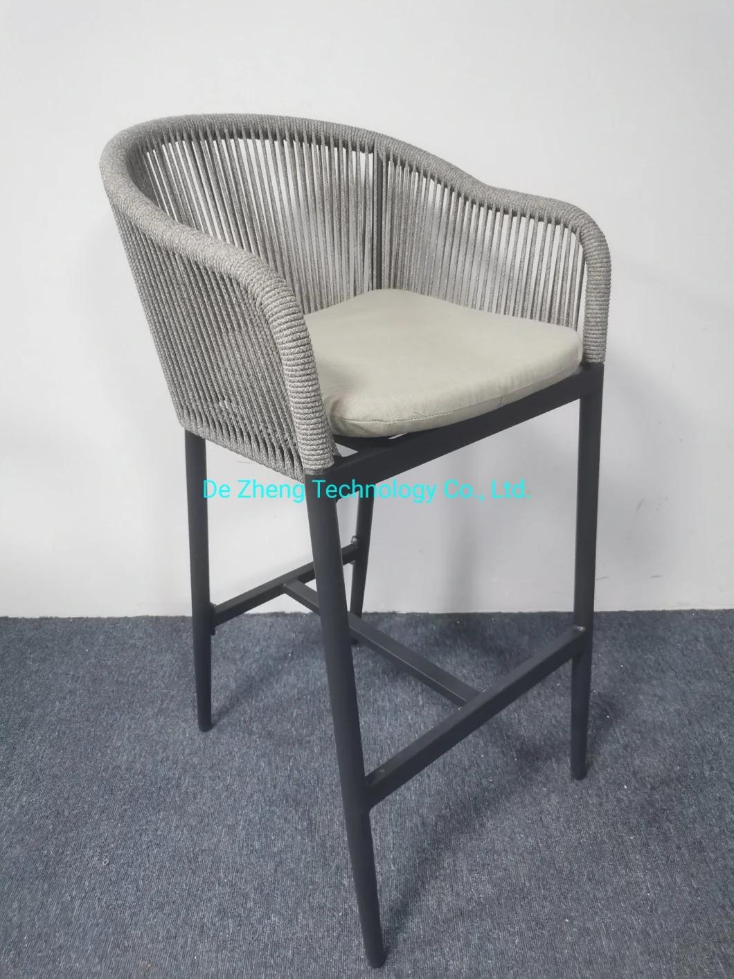 Factory Direct Sale Aluminum Outdoor Pedestal Table High Quality Modern Rope Bar Stool Luxury Hotel Outdoor Bar Furniture