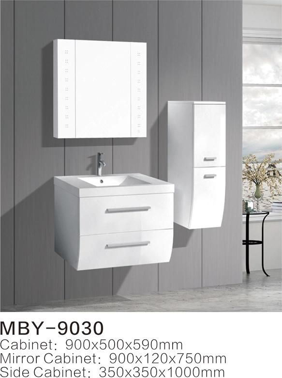 Hotel European Modern Wall-Hung PVC Bathroom Vanity with LED Mirror