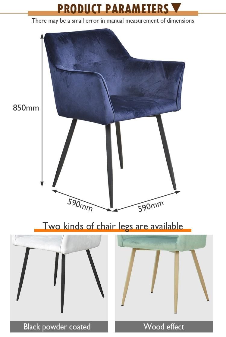 Modern Gray Upholstered Velvet Black Legs Dining Chair for Home Furniture
