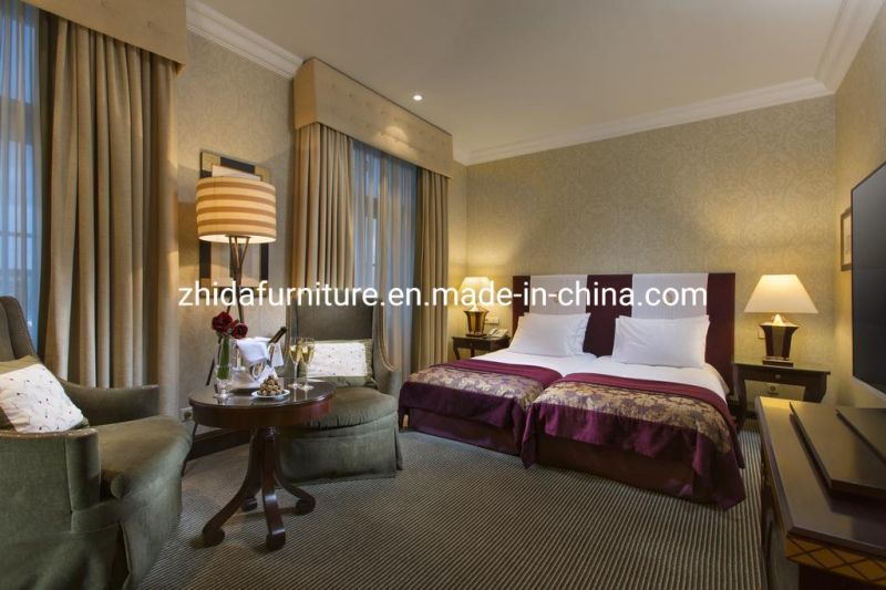 OEM Middle East 3 Star Hotel Furniture Set Apartment Villa Solid Wood Double Bedroom Furniture European Style Wooden King Size Bed