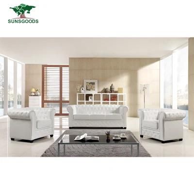 European Leisure Modern Living Room Sectional Genuine Leather Chesterfield Wood Frame Sofa Furniture Set
