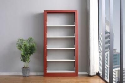 Narrow Living Room Bookshelf Modern Metal Red Bookcase