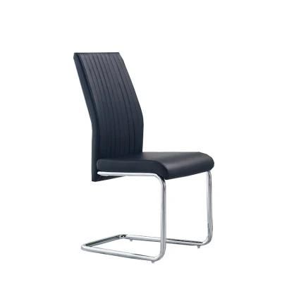 Italian Stacking Modern Black PU Leather Cover Metal Legs Design Hotel Restaurant Dining Room Chairs