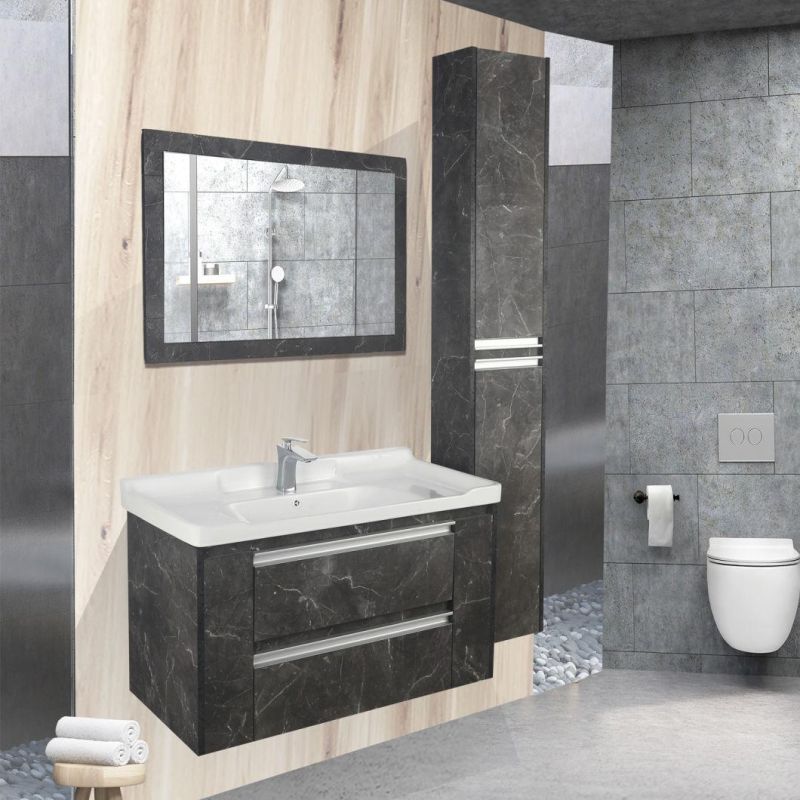 Black and White Stainless Steel Bathroom Vanity with Mirror Cabinet