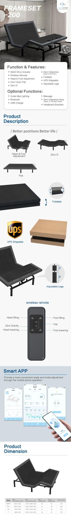 Dreamotoin Modern Smart Furniture Adjustable Bed with Massage Function