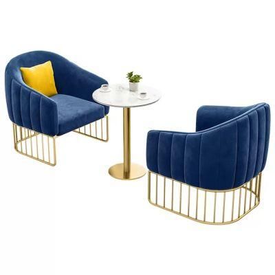 Modern Metal Living Room Furniture Chair Gray Velvet Cafe Restaurant Sofa