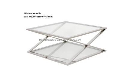 Dopro Simple Style Stainless Steel Polished Silver Coffee Table Fb24, with Clear Tempered Glass Table Top