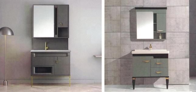 Sairi Factory Directly Modern Hotel Wall Hung Mirror Wash Basin Vanity PVC Bathroom Cabinet