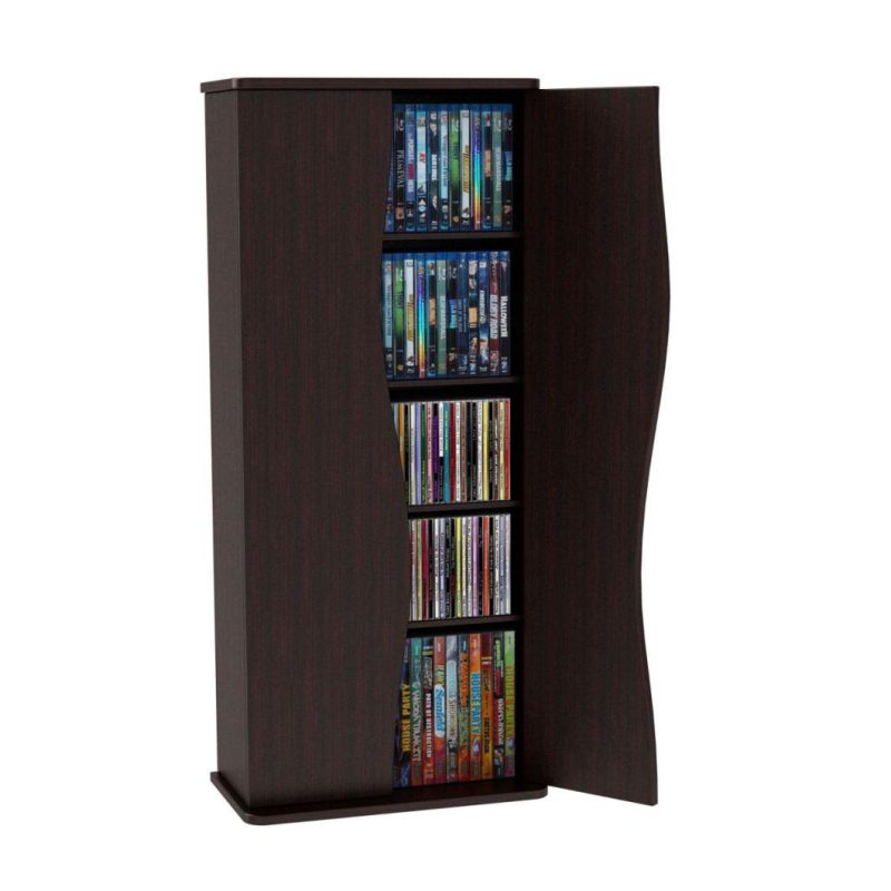 Media Storage Cabinet - Holds 198 CDS, or 88 Dvds or 108 Blu-Rays, 4 Adjustable and 2 Fixed Shelves 83035729 in Espresso