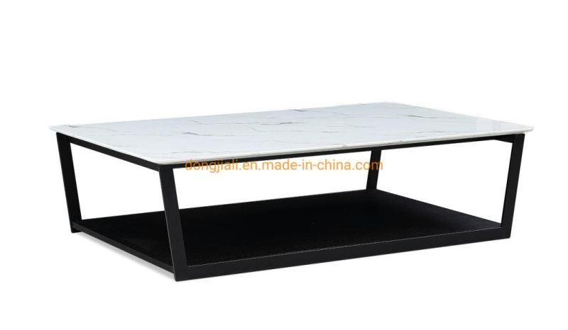 Metal Base Italian Sintered Stone Plated Top Coffee Table for Living Room