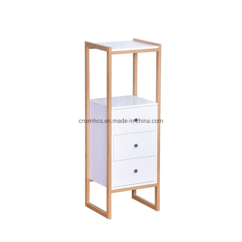 Bamboo Bathroom Storage Shelf Display Rack with 3 Drawer Free Standing Storage Cabinet Wooden Furniture Bathroom Bedroom Kitchen Side End Table