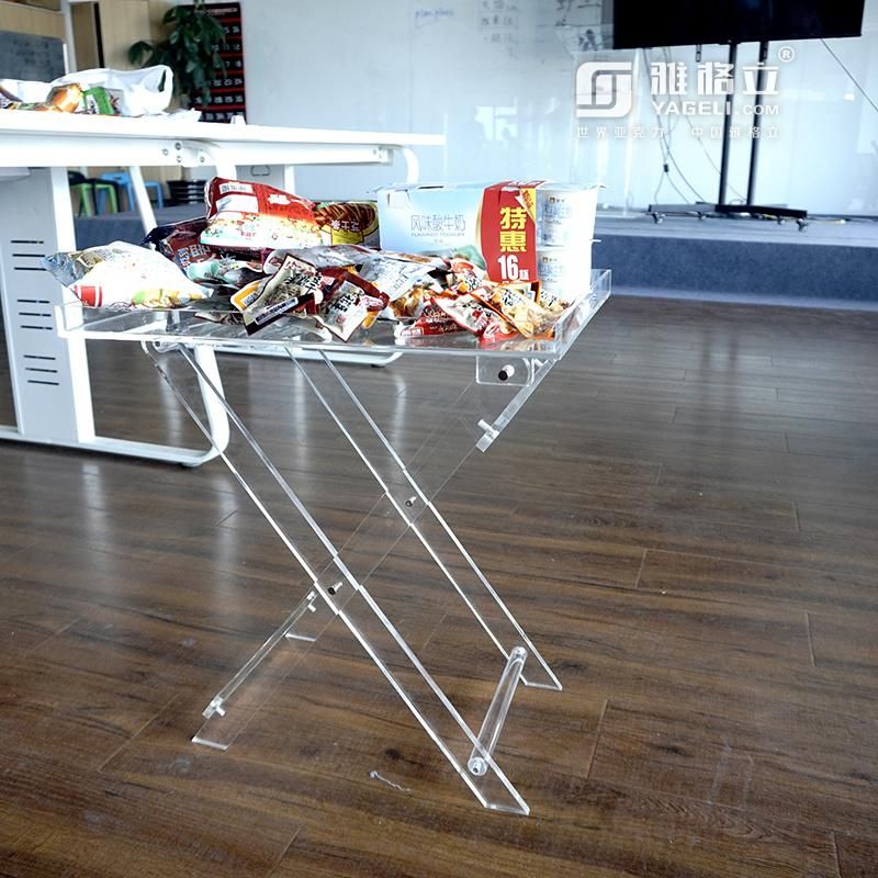 Factory Custom Clear Acrylic Folding Snack Tables with Stand Acrylic Decor Fordable Tray Table