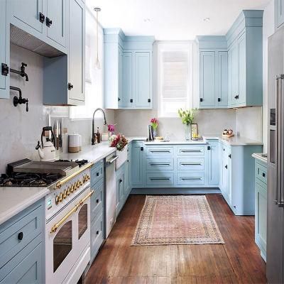 American Modern Classic Solid Wood Modular Cabinet Furniture Design Custom USA Luxury Style Blue Shaker Kitchen Cabinets Sets