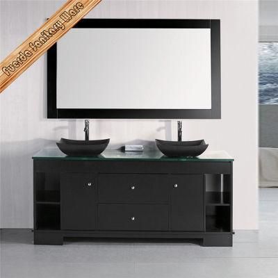 Double Sink Granite Basin Black Color Bathroom Furniture
