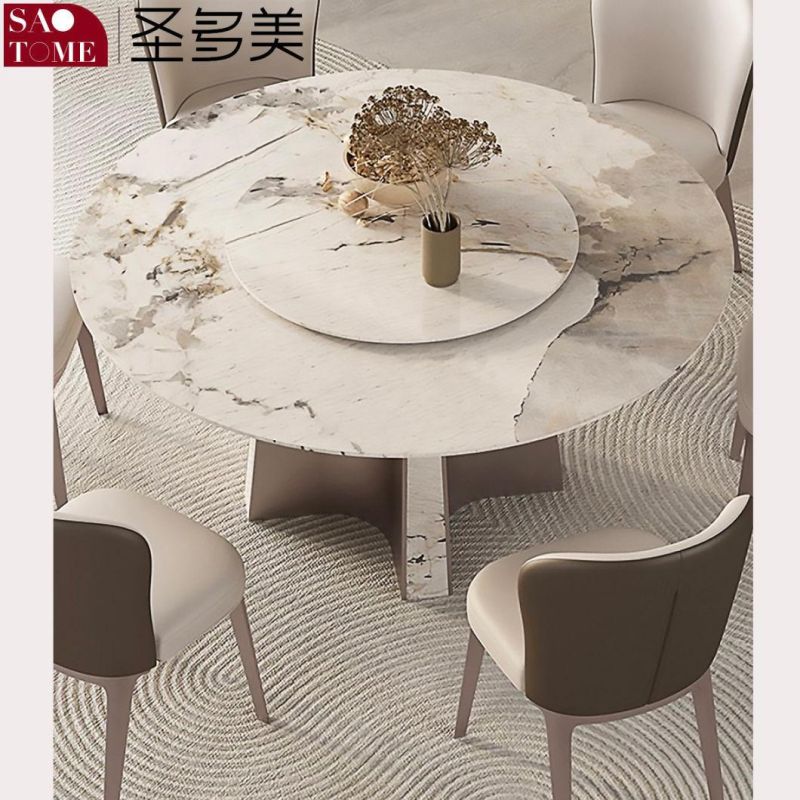 Modern Living Room Rock Board Furniture Stainless Steel Gray Titanium Round Dining Table