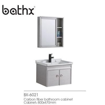 Waterproof Sanitary Ware Bathroom Vanity with Mirror Carbon Fiber Cabinet Modern Household Furniture with Ceramic Basin