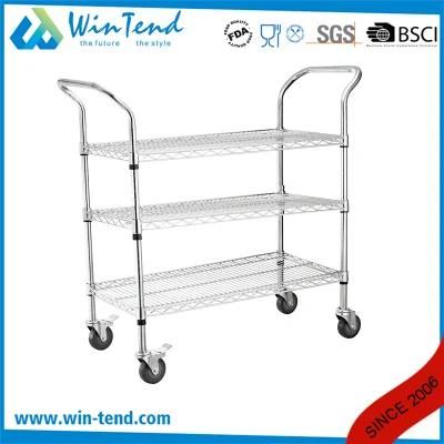 Stainless Steel Kitchen Using 3 Tiers Wire Trolley Cart