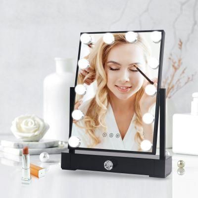 Beauty Makeup Metal Framed Dimmable Light LED Bulbs Mirror with Organizer Box