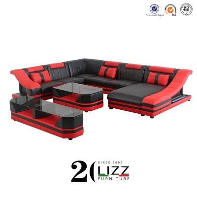 2021 Latest Design Living Room Furniture LED Sectional Couch Lounge Leather Sofa Set