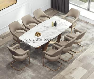 Modern Hotel Furniture Sets Metal Frame Square Marble Dining Table