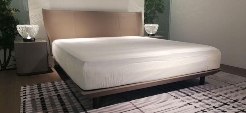 Modern Bedroom Furniture Golden Trimmed Grey Wood Nightstand Bedside Table