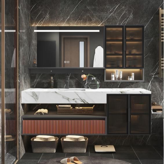 Light Luxury Simple Bathroom Cabinet Combination Toilet Hidden Mirror Cabinet Rock Board Wash Hand Wash Basin Integrated Wash Table