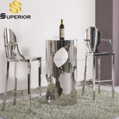 Silver Stainless Steel High Bar Chairs with Cocktail Tables