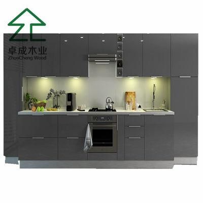 Black Plywood Faced Melamine Kitchen Cabinet with Island and Hinge