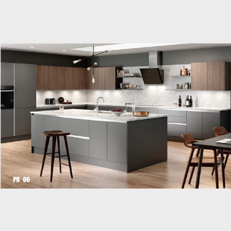 New Modern Wooden Veneer Matt Lacquer Finished Black Kitchen Cabinet Designs