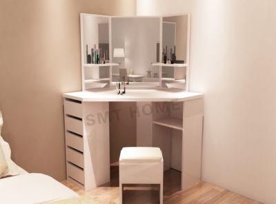 Modern Corner Dressing Table Vanity Table with Stool and Mirror