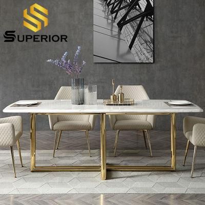 American White Faux Marble Glam Dinner Table Gold Steel Frame