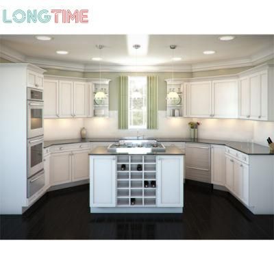 Multi Functional PVC Membrane Wood Kitchen Cabinet with Wall Cabinet and Wine Cabinet