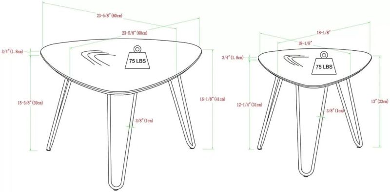 MID Century Modern Hairpin Coffee Table Set Living Room End Table