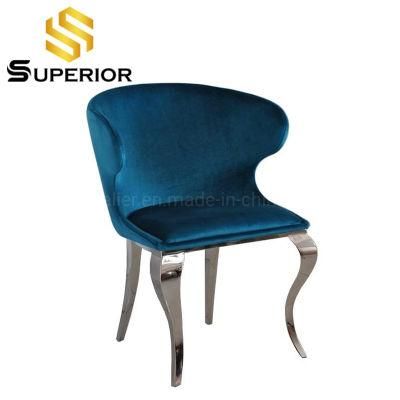 Dubai Modern Simple Silver Metal Leg Blue Velvet Dining Chair