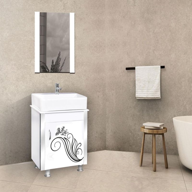 White Stainless Steel Bathroom Vanity with Mirror Furniture